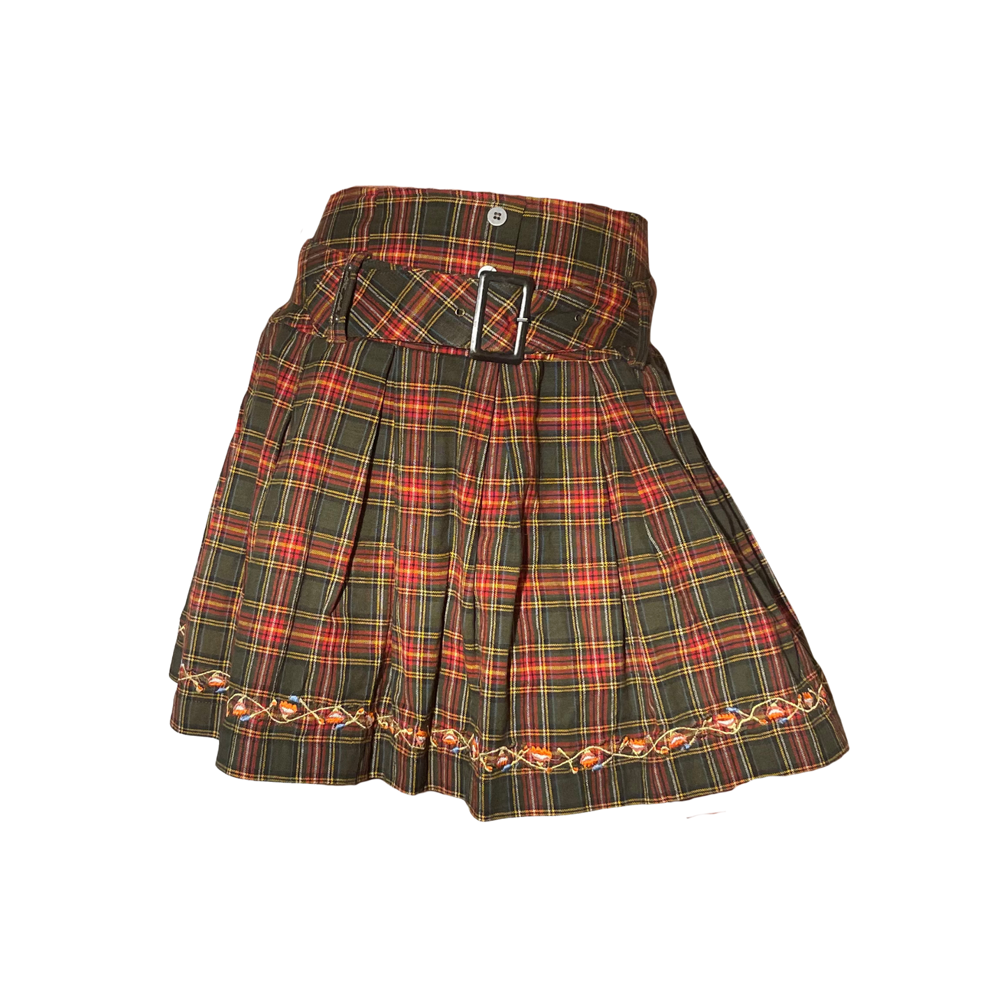 Embroidered Plaid Pleated Skirt