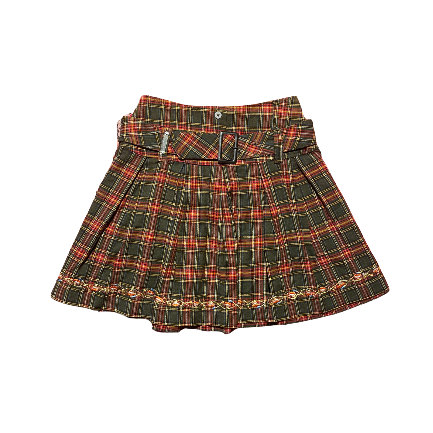 Embroidered Plaid Pleated Skirt