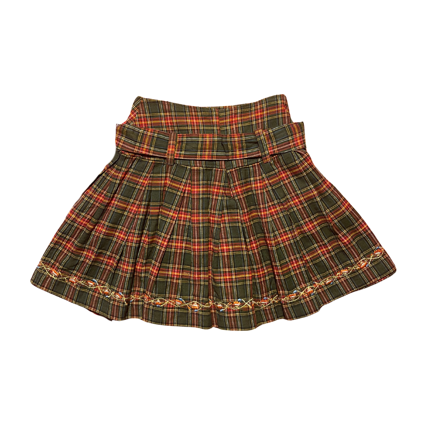 Embroidered Plaid Pleated Skirt