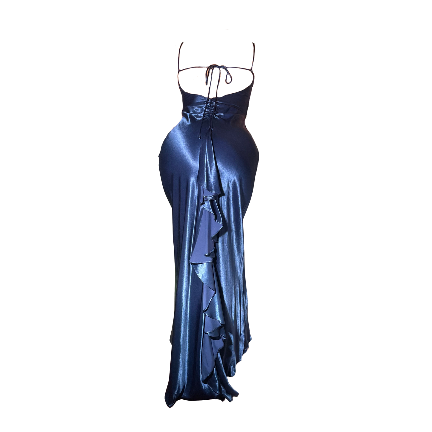 Vintage Royal Blue Satin Disco Gown