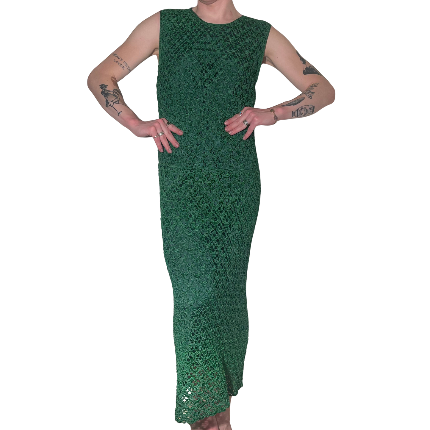 Handmade Emerald Green Crochet Maxi Dress