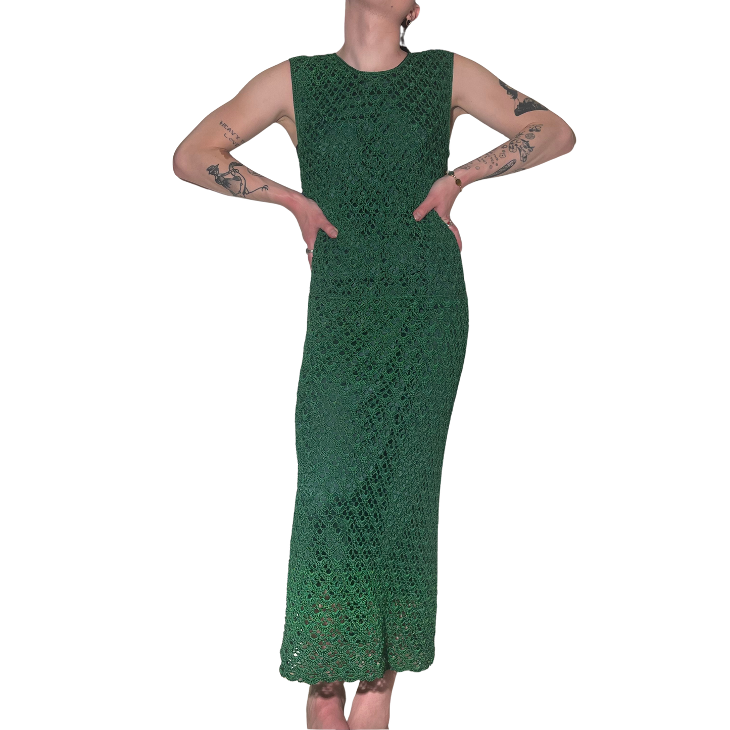 Handmade Emerald Green Crochet Maxi Dress