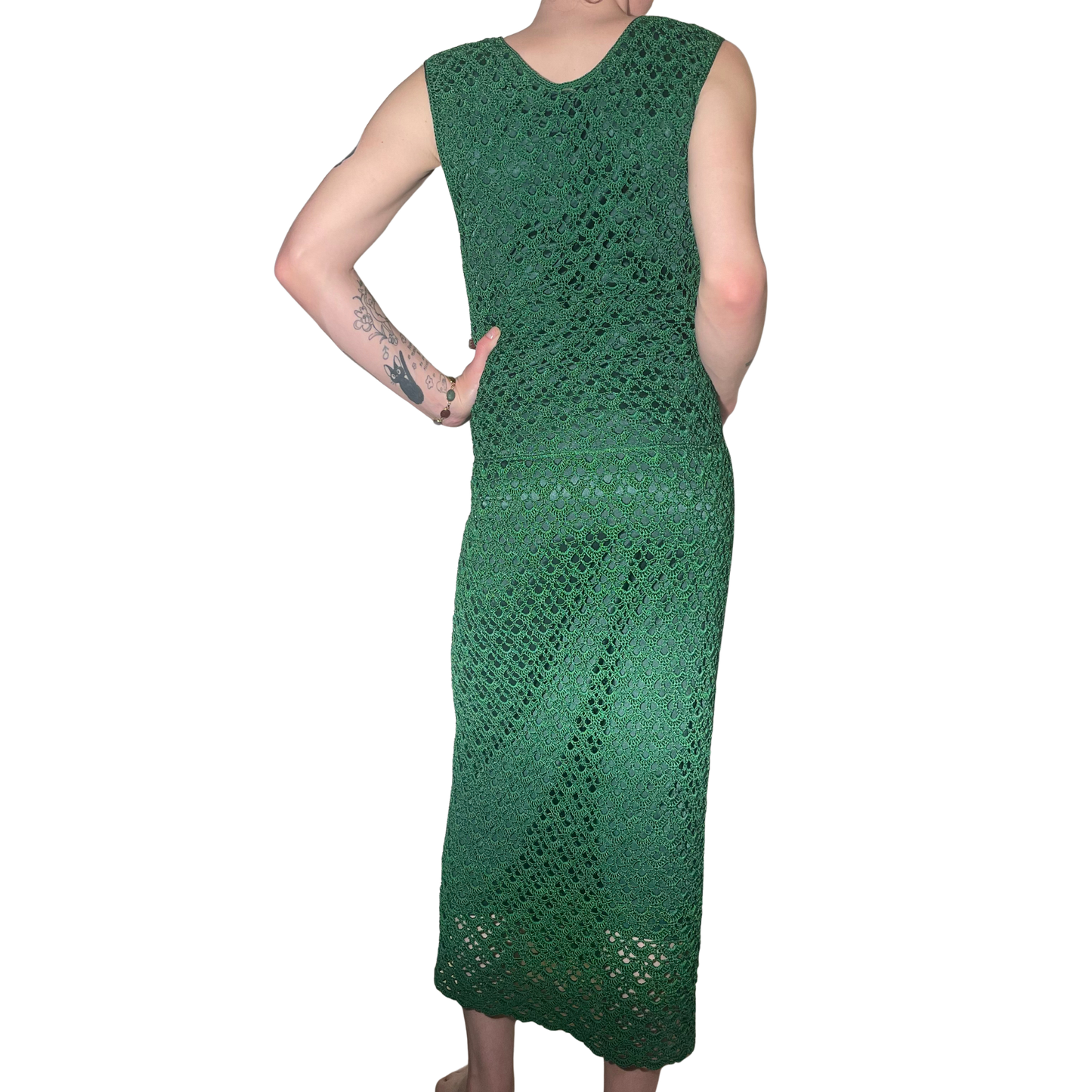 Handmade Emerald Green Crochet Maxi Dress