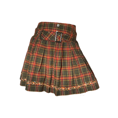 Embroidered Plaid Pleated Skirt