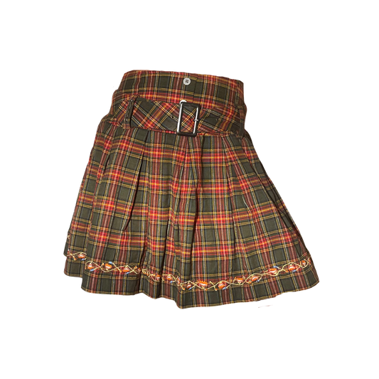 Embroidered Plaid Pleated Skirt