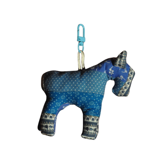 Patchwork Blue Horse Bag Charm