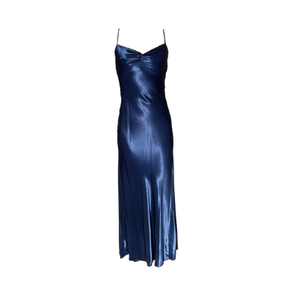 Vintage Royal Blue Satin Disco Gown