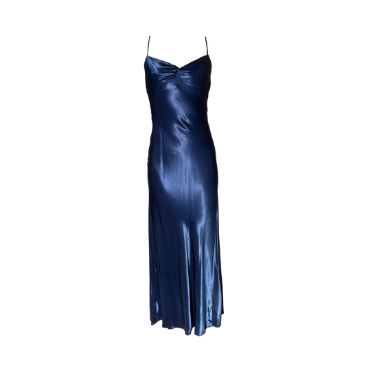 Vintage Royal Blue Satin Disco Gown
