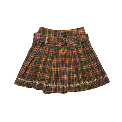 Embroidered Plaid Pleated Skirt