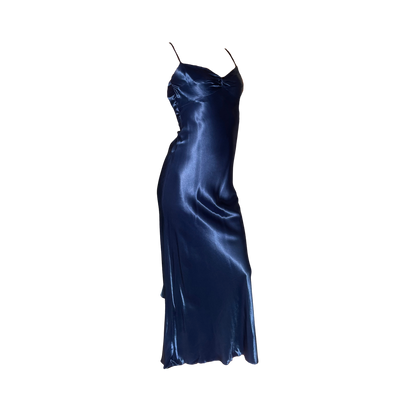 Vintage Royal Blue Satin Disco Gown