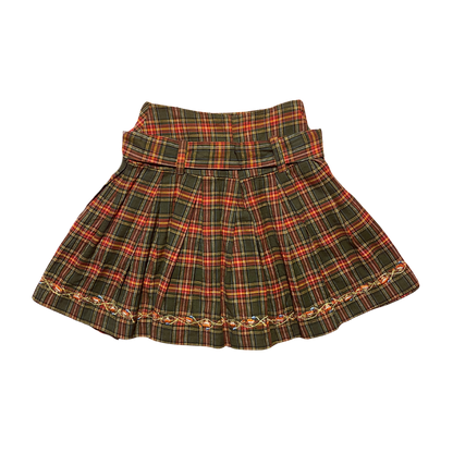 Embroidered Plaid Pleated Skirt