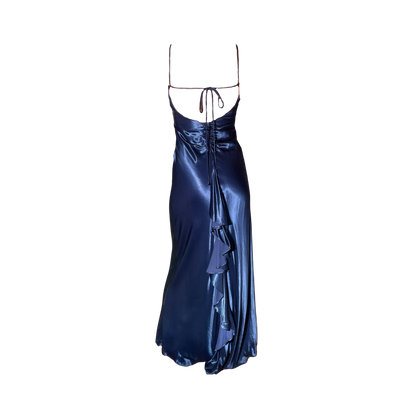 Vintage Royal Blue Satin Disco Gown