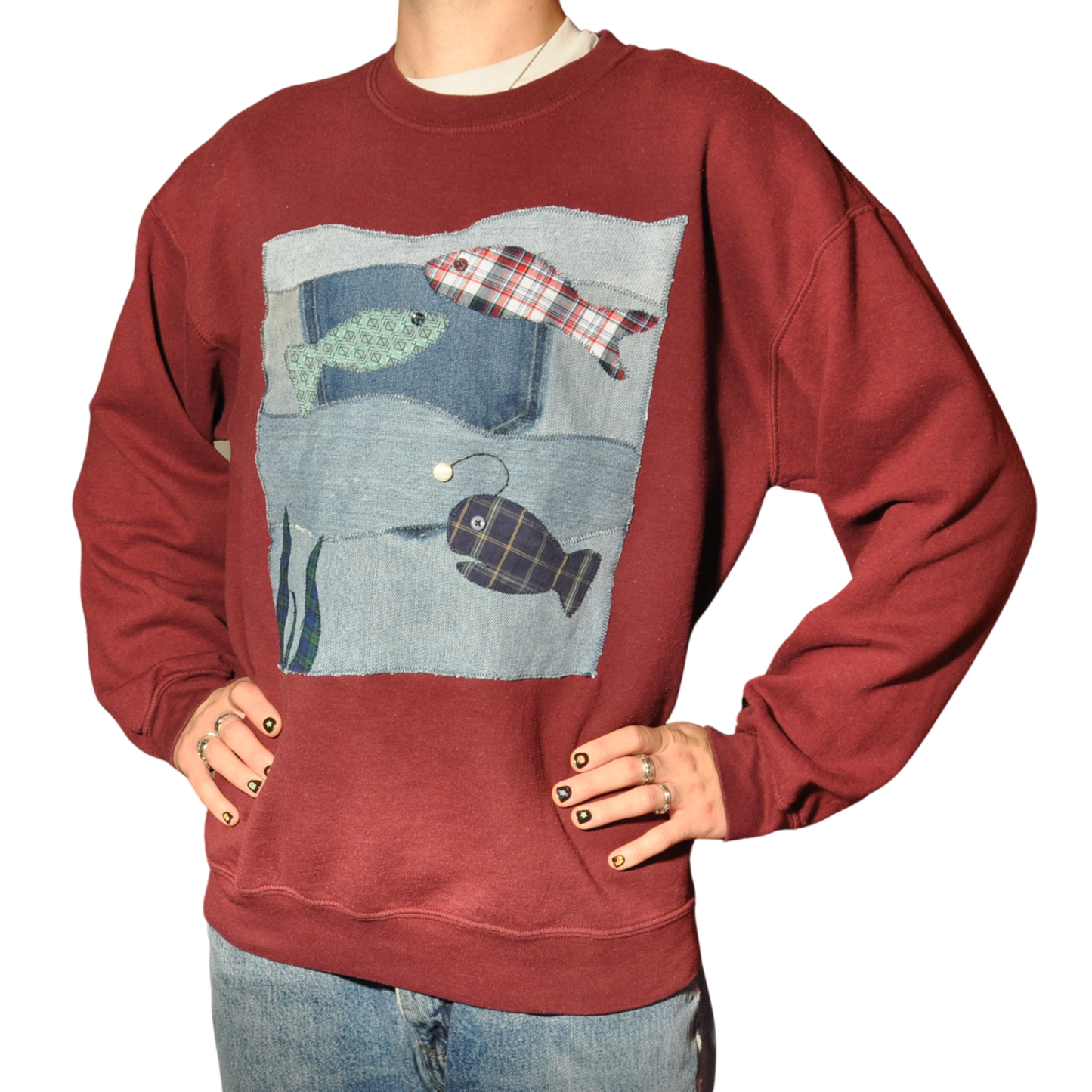 Lazy Jane Patchwork Sardine Crewneck Sweatshirt