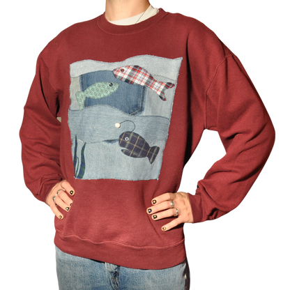 Lazy Jane Patchwork Sardine Crewneck Sweatshirt