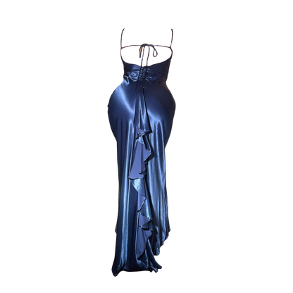 Vintage Royal Blue Satin Disco Gown