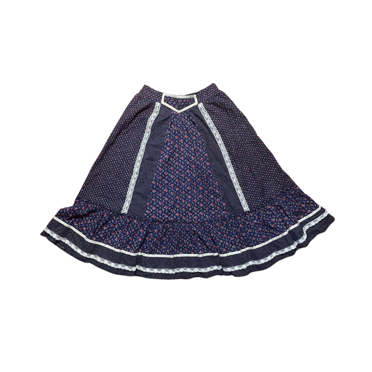 1970's Floral Prairie Midi Skirt