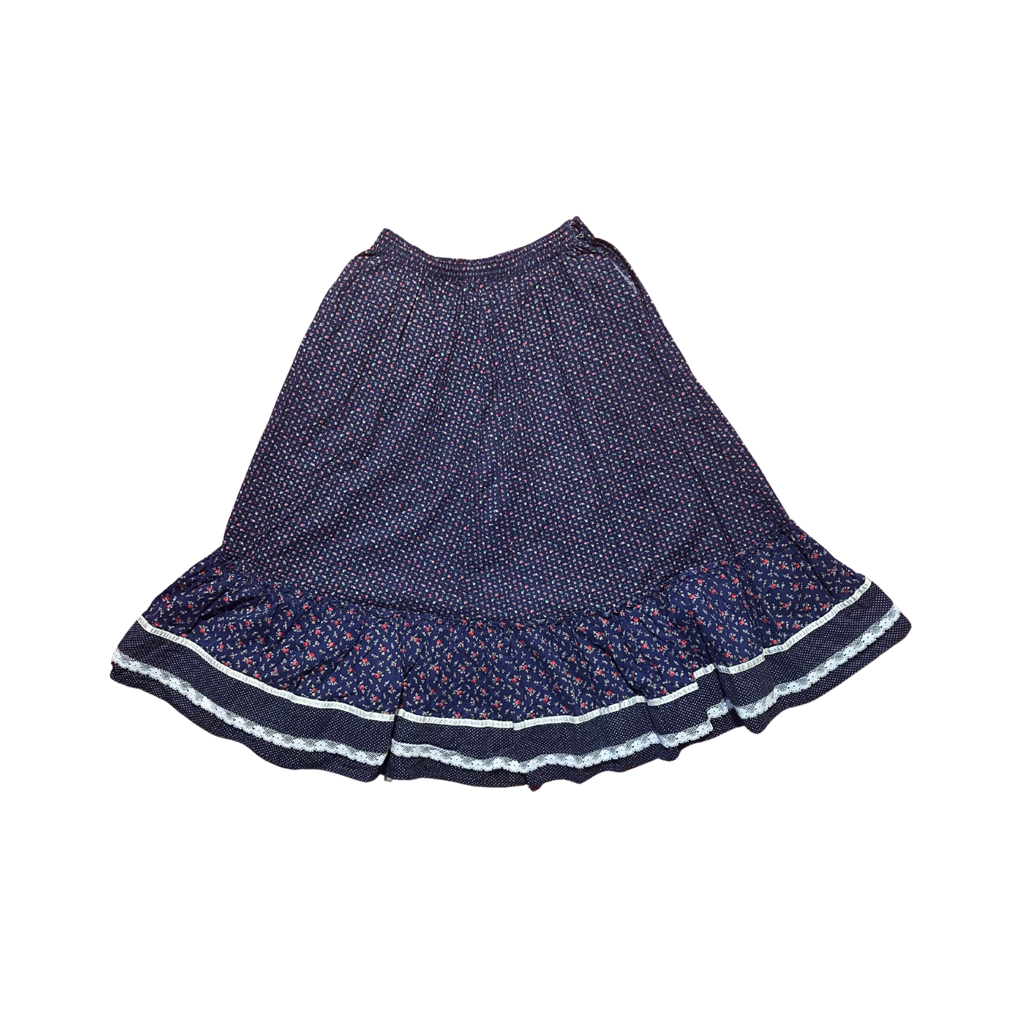 1970's Floral Prairie Midi Skirt