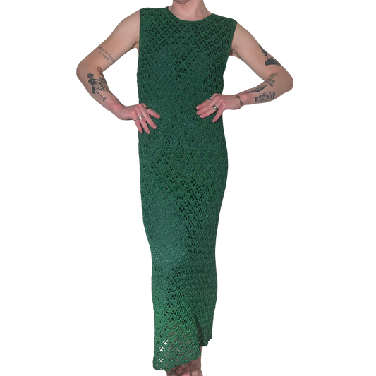 Handmade Emerald Green Crochet Maxi Dress